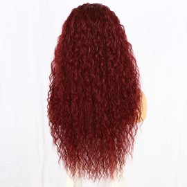 Sapphirewigs Curly Headband Wig Long Red Synthetic Wig Loose Water Wave Headband Wigs for Women Glueless 150% Density 66 cm