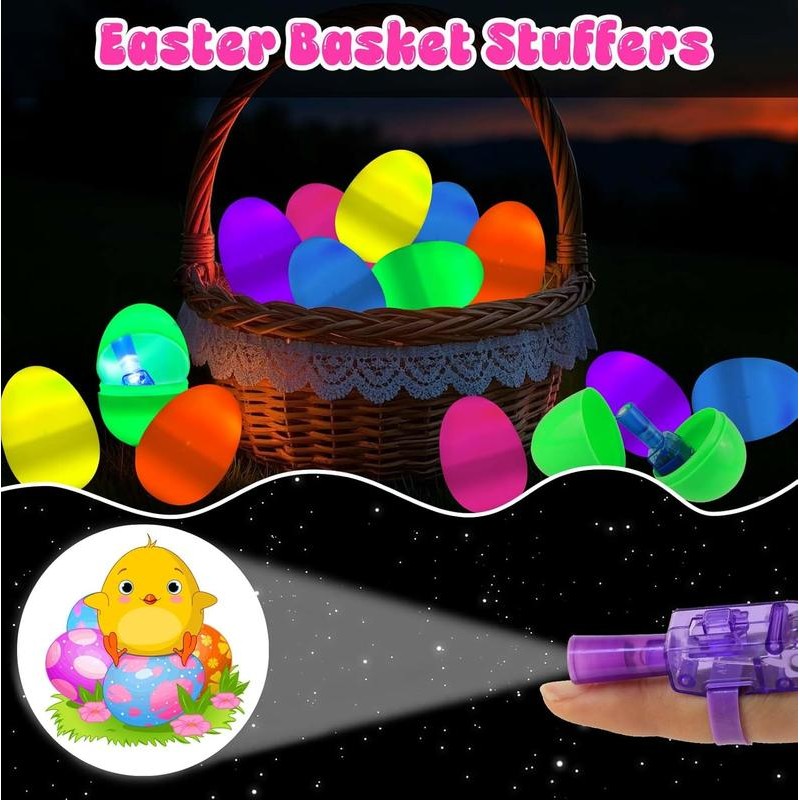 12 Pack Prefilled Easter Eggs with Glow-in-the-Dark Finger Lights –