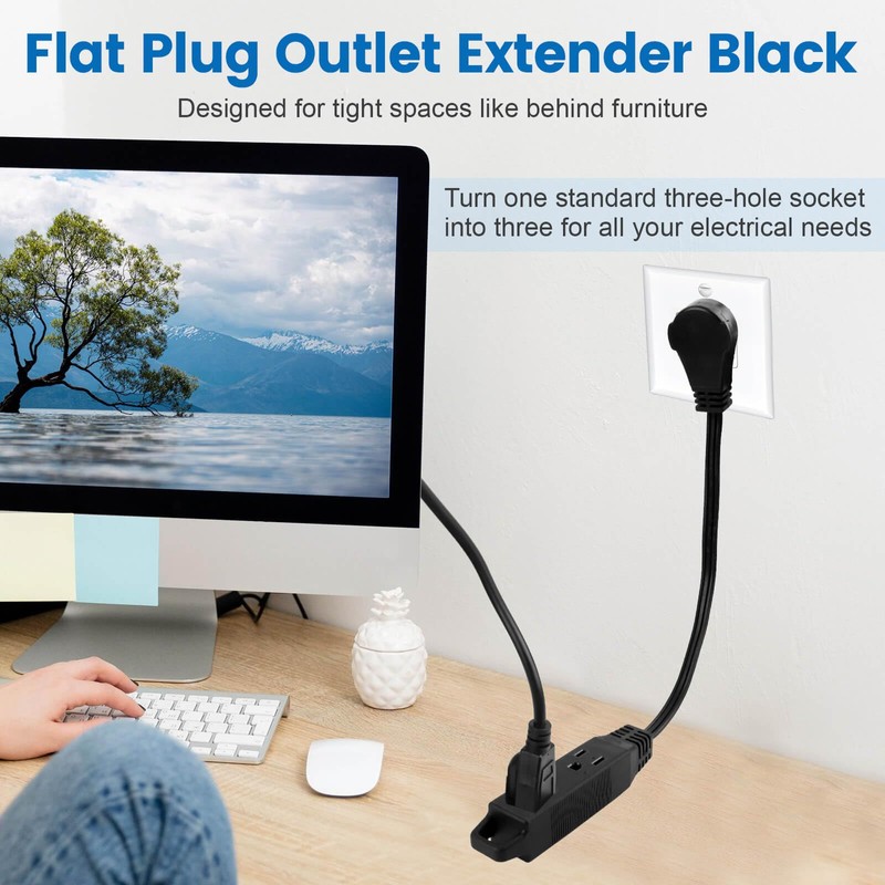 1Ft 360° Rotating Flat Plug Extension Cord with 3 Outlets