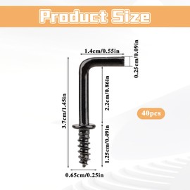 KALIONE Pack of 40 L Hooks for Hanging, 1 Inch Small Screw Hooks, Mini L-Shaped Right Angle Mini Metal Screw Hooks (Black)