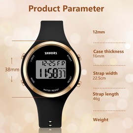 OFFCUP Digital Watches for Women, LED Ladies Digital Watch, Silicon Strap Elecreonic Ladies Watches, Outdoor Sport Fashion Ladies Wrist Watch with Alarm Week LED Light for Women Ladies Girls (Black)