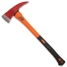 Black Legion Firefighter Axe | All-Stainless Steel Construction | Striking Red Axe Head | No-Slip Rubberized Handle | 4" Blade | 23 1/2" Overall