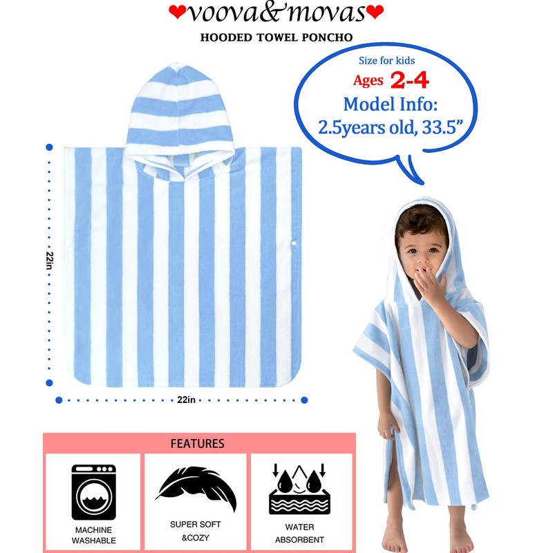 Toddler Poncho Towels with Hood, Oversized (2-4Years,22"X22") Made from 100%