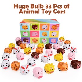 33 Pcs Mini Animal Pull Back Toy Cars for Boys Girls Kids Toddlers, Party Favors Teacher Classroom Treasure Box Prizes, Pinata Fillers, Goodie Bag Stuffers, Bulk Toys for Easter Valentine