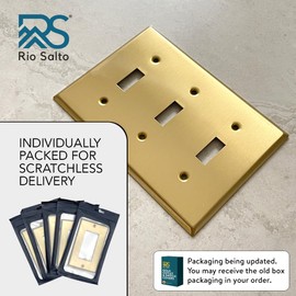 Rio Salto BRASS Metal Gold Triple Toggle Light Switch Metal Wall Plate 3-Gang Toggle Wallplate Cover Wall Plate Light Switch Covers 1-Pack Standard Size