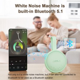 White Noise Sound Machine, Portable Sound Machine for Sleeping Adults & Baby, with Bluetooth 5.1/24 Soothing Sounds/Battery Powered/3 Timer Memory Function for Office/Bedroom/Travel（Green）