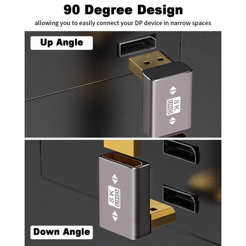 Duttek 8K 90 Degree DisplayPort 1.4 Adapter, Up & Down