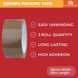 Crimson Starfish Packaging Tape Rolls, Packaging Tape for Parcels, Boxes, Postage, Moving, Parcel and Packing Tape, Moving Utensils, 3 x (Brown, 48 mm x 66 m)
