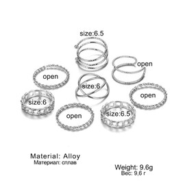 Salanda 8 PCS Titanium Steel Jointed Ring for Women Stackable Ring Set Vintage Diamond-encrusted Ring Wrap Ring Knoted ring Zircon ring Women's Jewelry Bohemian Jointed Finger for girl, Metal, No Gemstone