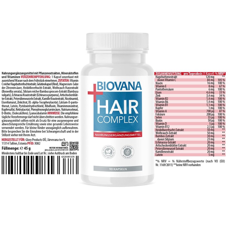 BIOVANA HairComplex Capsules, Rich in Vitamins and Minerals, Made from