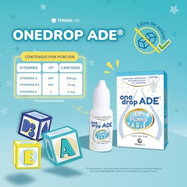 Vitamina ONEDROP ADE | Frasco de 3 ML (114 Gotas) | Rinde +3 meses | Vitamina A, D3 y E | Suplemento Alimenticio sin azúcar añadida, sin sabor