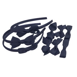 Set Headbands 3 Pairs School Bows Girls Small Hair Grosgrain Ribbon Clips Hair Accessories Uniform (Navy)