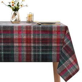 WenYa Christmas Plaid Tablecloth Wipe Clean Table Cloth Wipeable Plastic PVC Tablecloths, Rectangular Waterproof Table Cover Protector for Christmas Dinner Party Indoor Outdoor - 85x54in/215x137cm