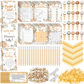 Sherr 476 Pcs Little Pumpkin Baby Shower Game 6 Sets Activities Cards Pacifier Hunt Game 50 Pacifiers How Big Is Mommy's Belly Sign 50 Guessing Cards 2 Measuring Tape Don't Say Baby Sign 50 Clothespin