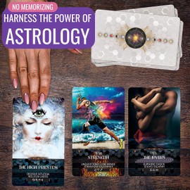 TAROTskills Star Kissed Tarot Deck - 78 Tarot Cards with Meanings, Best Spiritual Tool, w/Astrology, Zodiac, Keywords, Elements & Reversed Meanings - Includes Online Training & Certified Master Exam