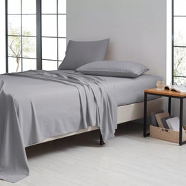 Beach Stone Fitted Sheet Single Bed 100% Cotton 200 TC, Soft and Fade Resistant - Hotel Quality 25 cm Deep Pocket Bed Sheets