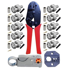 Kagni BNC Crimp Tool Set, BNC/TNC Ratched Crimp Plie and Rotary Coaxial Cable Stripper with 10pcs BNC Male Crim Connectors for RG58