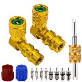 VOTNMIC R12 to R134A AC Retrofit Fitting Adapter Kit, Brass R12 R22 to R134A High/Low Fitting Port Retrofit 1/4’’ to 7/16"-20 UNF Conversion Adapter (90° Angled High and Low Side Conversion Kit)