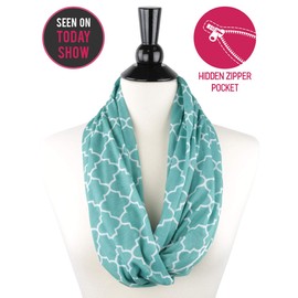 Pop Fashion Quatrefoil Pattern Infinity Scarf for Women - Lightweight, Comfortable Travel Scarf with Hidden Pocket to Store Phone, Keys, and Wallet - Fashion Scarf for All Seasons (Teal Blue)