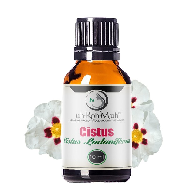 uhRohMuh Organic Cistus Ladaniferus Essential Oil - 100% Pure and Vegan, USDA Certified, Sourced from Spain, Rock Rose Oil, Perfect for Aromatherapy and Skin Care, 10ml
