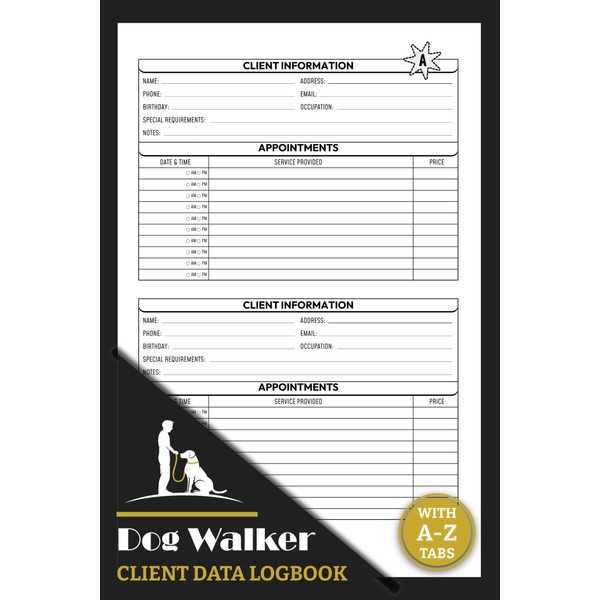 Dog Walker Client Data Logbook: Customer Appointment Book for Pet