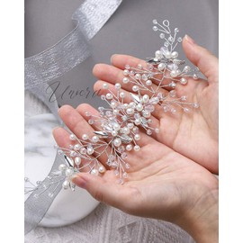 Unicra Bridal Wedding Hair Vine Silver Crystal Headband Flower Headpiece Pearl Hair Accessories for Women and Girls