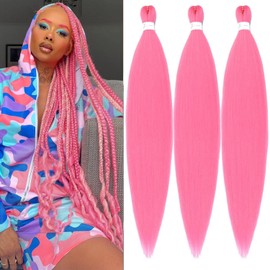 YDDM Pre Stretched Braiding Hair Extensions, 32 Inches, 3 Packs, Synthetic Hair Braids, Pink Hair Extensions, Synthetic Hair for Braiding Extension for Braids, Jumbo Braids Hair (32 Inches, Pink#)