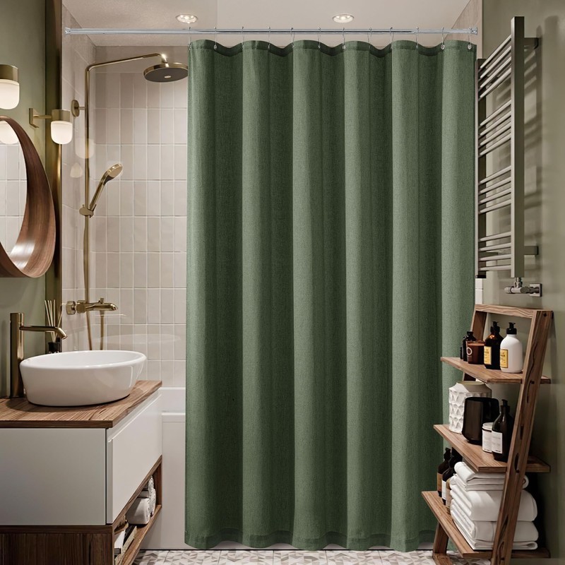 Olive Green Extra Long Linen 84 Inch Shower Curtain Bath
