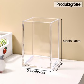 DARUITE Pack of 2 Acrylic Pen Holders, Robust Transparent Square Pen Holder, Desk, Brush Holder for School, Home, Office or Kitchen