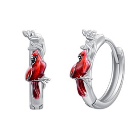 CRMAD Cardinal Earrings for Women Sterling Silver Hoop Earrings Animal Jewelry Gift (Cardinal)