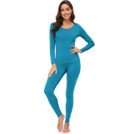 WiWi Soft Viscose from Bamboo Underwear for Women Thermal Long Johns Sets Super Warm Base Layer Top Pants Pajamas Set S-3X, Teal Blue, Large
