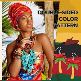 Kigeli 37 Pairs Juneteenth African Women Dangle Earrings African Wooden Earrings for Women African Jewelry for Women African Map Wood Painted Ethnic Earrings for Black History Month Accessories