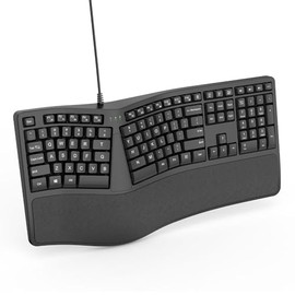 SurnQiee Ergonomic Keyboard Wired with Cushioned Wrist Rest, 110 Keys Split Keyboard for PC (Black)