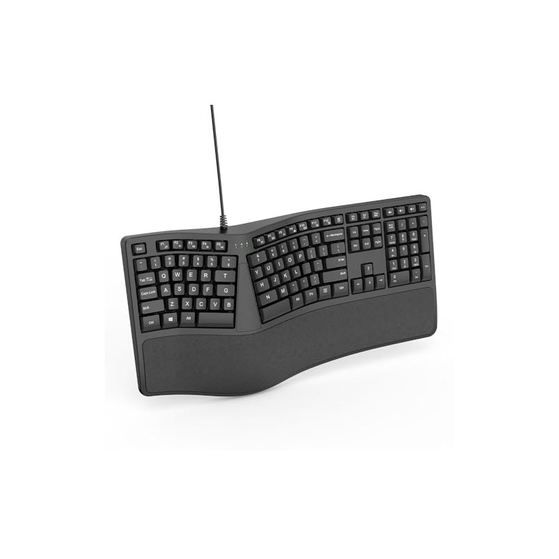 SurnQiee Ergonomic Keyboard Wired with Cushioned Wrist Rest, 110 Keys