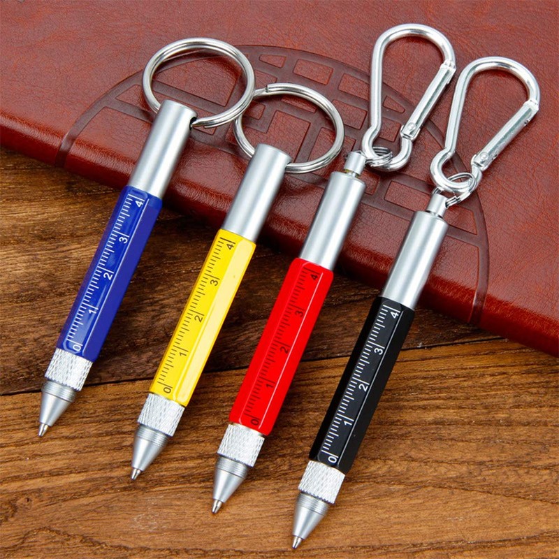 Compact Multi-Function Pen Palm-Size Carabiner Ring Keychain Ballpoint Stylus Touch