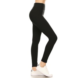 Leggings Depot Women's 3" Waistband Yoga High Waisted Solid Leggings Pants (Full Length, Black, 2X)