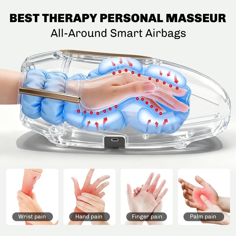 Hand Massager with Heat, Electric Compression Therapy Device, 3 Pressure