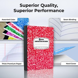 Rosmonde 12 Pack Bulk Composition Notebooks College Ruled, 200 Pages (100 Sheets), 9-3/4 x 7-1/2, Hard Cover College Ruled Notebooks, Assorted Colors Composition Notebook For School, Colors May Repeat