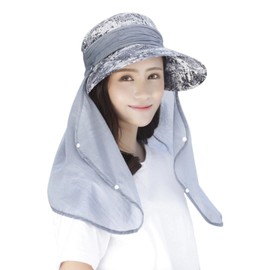 FakeFace Women's Sun Visor Sun Visor UPF 50+ UV Protection Hat with Face Cover 3-Way Folding Wide Brim Hat Cap for Farming Work, Gardening, Field Work, Gardening, Sun Protection, UV Protection,
