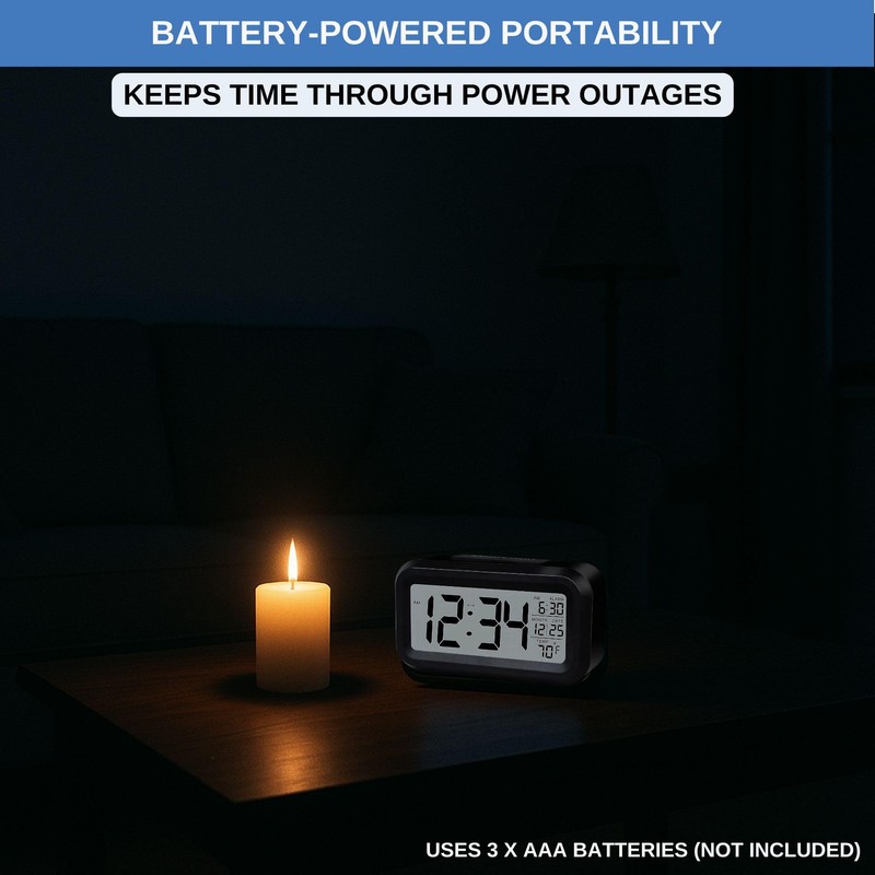 Digital Alarm Clock Battery Operated with Large Display, Night Light