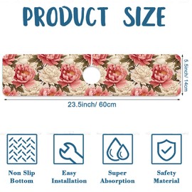 Beautiful Peony Sink Faucet Absorbing Mat Bright Peonies Super Absorbent Fast Drying Mat Sink Gadgets Behind Faucet Sinkmat for Kitchen Bathroom, 23.5"x5.5"