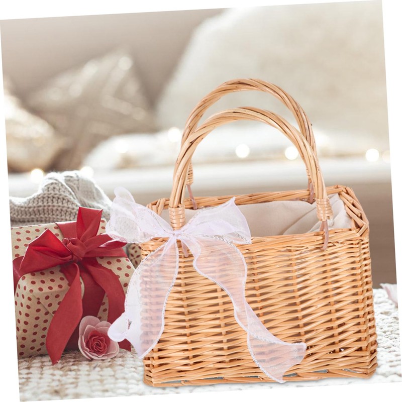 WHAMVOX Boho Style Woven Rattan Basket Purse Drawstring Closure for