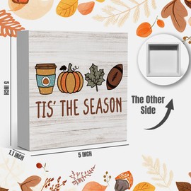 Tis the Season Fall Decorations for Home Fall Football Decor for Table Autumn Pumpkin Decorations for Bedroom Autumn Thanksgiving Decor 5 x 5 inches (Tub 3902)