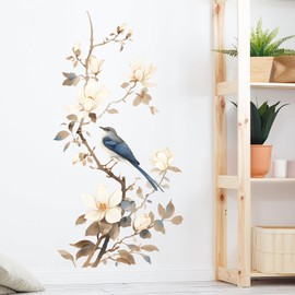 RoyoLam Chinese Flowering Tree Branches Bird Wall Stickers for Living Room Plants Wall Decal Peel and Stick Wall Art Home Decor Decoration for Bedroom Bathroom Classroom Library