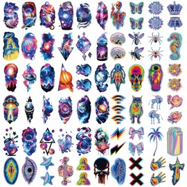 Cosmic Space Temporary Tattoos for Adults and Kids, 77 Sheets Fake Tattoo Colorful Galaxy Fantasy Art Designs for Men and Women