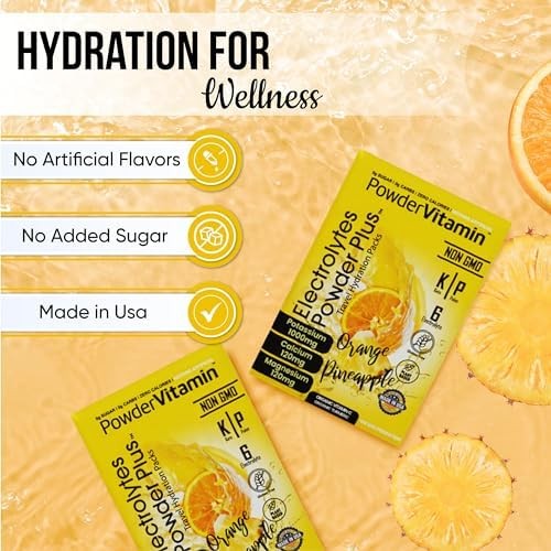 PowderVitamin Electrolytes Powder Plus, Keto, naranja piña, sin azúcar, 1000 mg de potasio, 120 mg de calcio, 120 mg de magnesio, sin OGM, cero