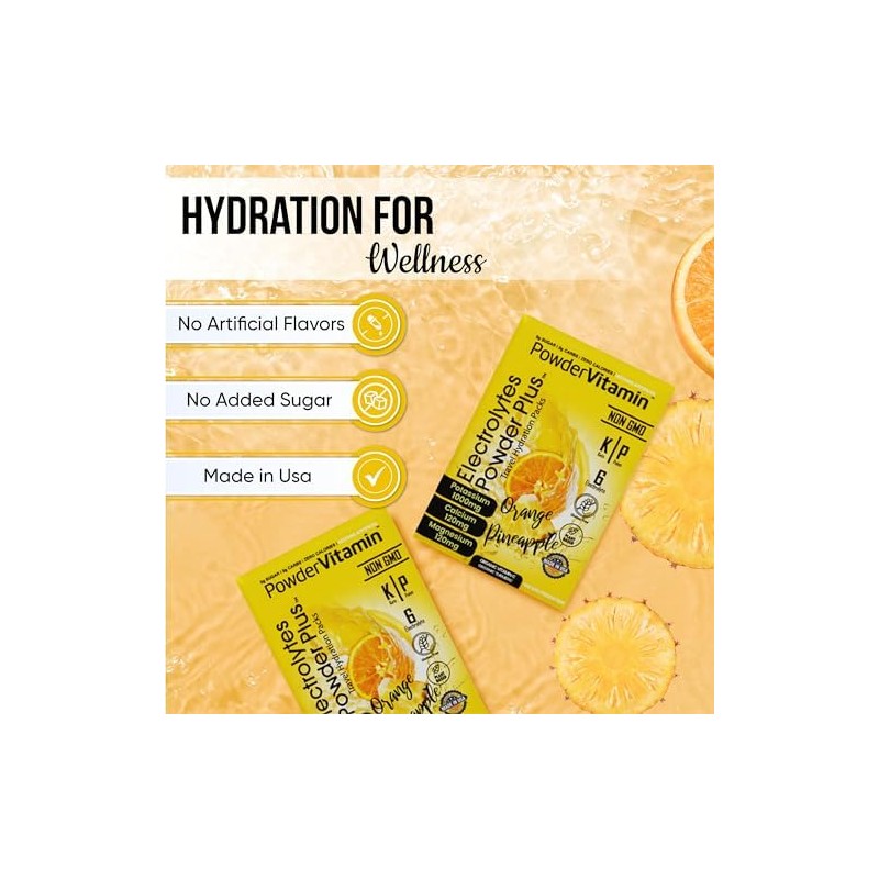 PowderVitamin Electrolytes Powder Plus, Keto, naranja piña, sin azúcar, 1000