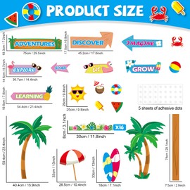 Summer Bulletin Board Classroom Decoration Beach Summer Signpost Bulletin Board Set Supplies Flamingo Surfboard Paper Cutout Decoration for Back to School Wall Door Decor