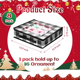 Kigley 8 Pcs Christmas Ornament Storage Box Ornament Holder Trays with Dividers for 128 Holiday Ornaments Decoration Balls Christmas Storage Containers for Keeps Holiday (Black and White,Plaid)