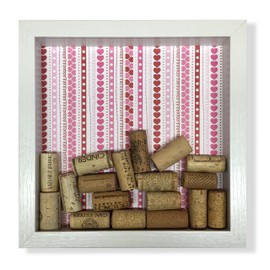 Pink Heart Wine Cork Shadow Box, Heart Stripes Romantic Gift, 9 7/8" x 9 7/8"